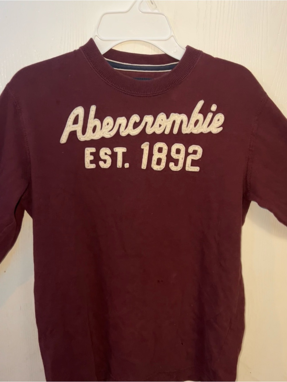 Abercrombie Burgundy Pullover Sweatshirt with White Patch Logo